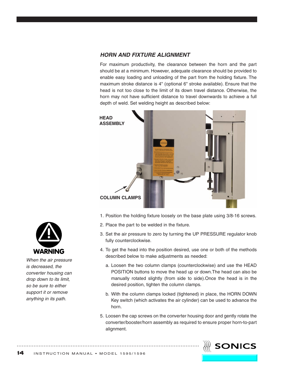 Horn and fixture alignment | Sonics 1596 Actuator User Manual | Page 15 / 25