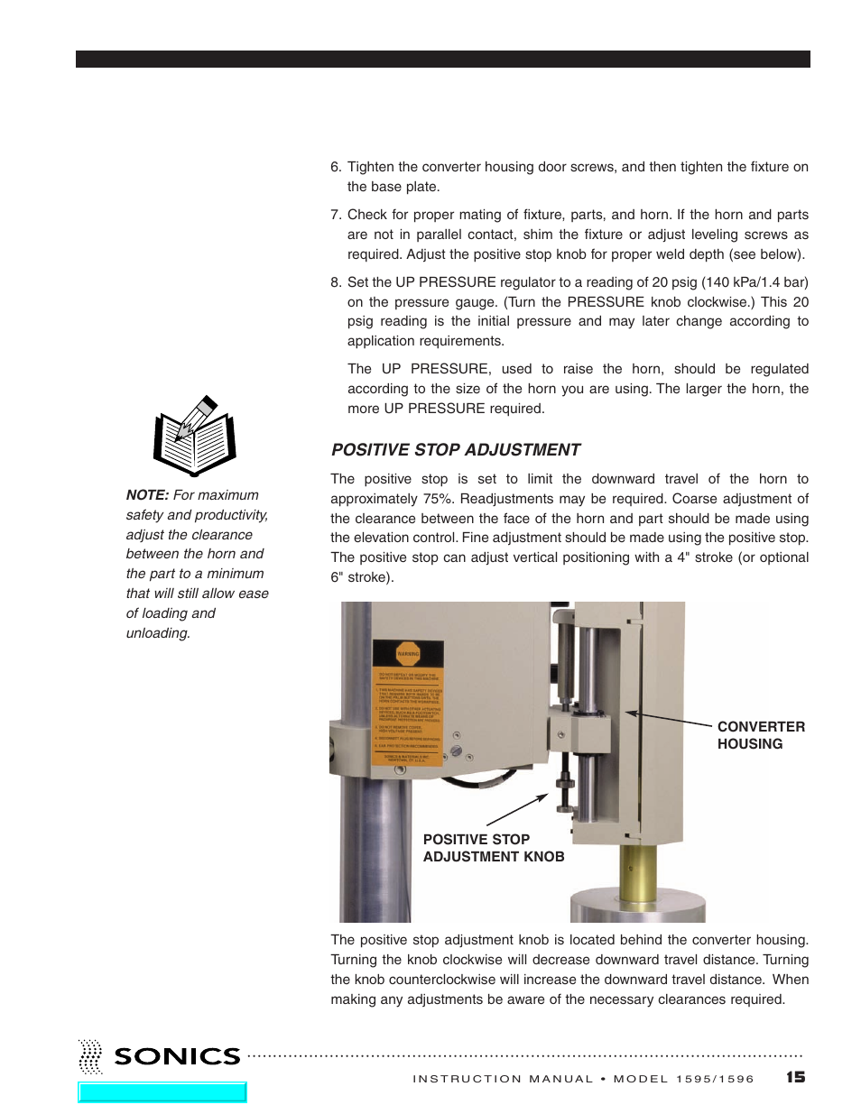 Positive stop adjustment | Sonics 1596 Actuator User Manual | Page 16 / 25