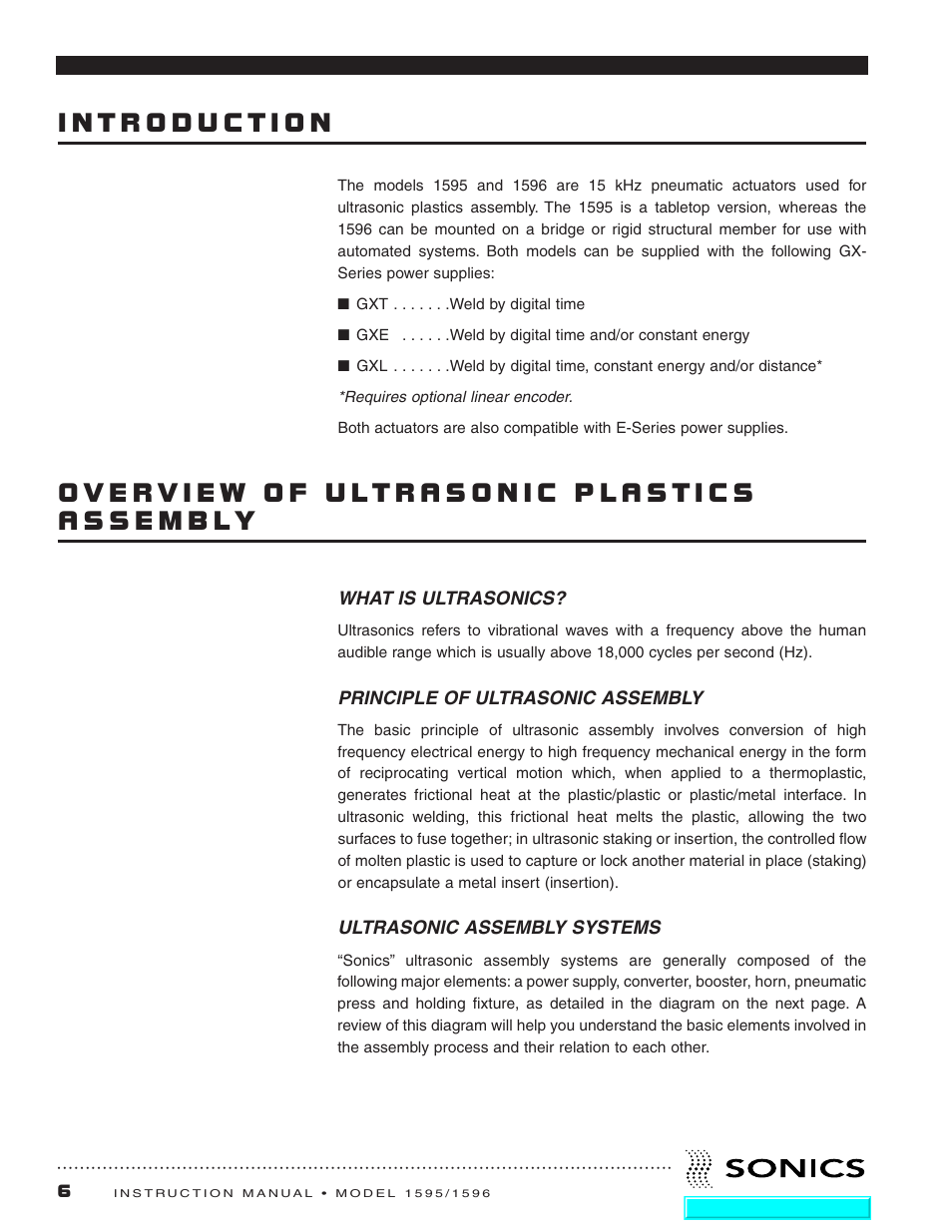 Introduction, Overview of ultrasonic plastics assembly, What is ultrasonics | Principle of ultrasonic assembly, Ultrasonic assembly systems | Sonics 1596 Actuator User Manual | Page 7 / 25