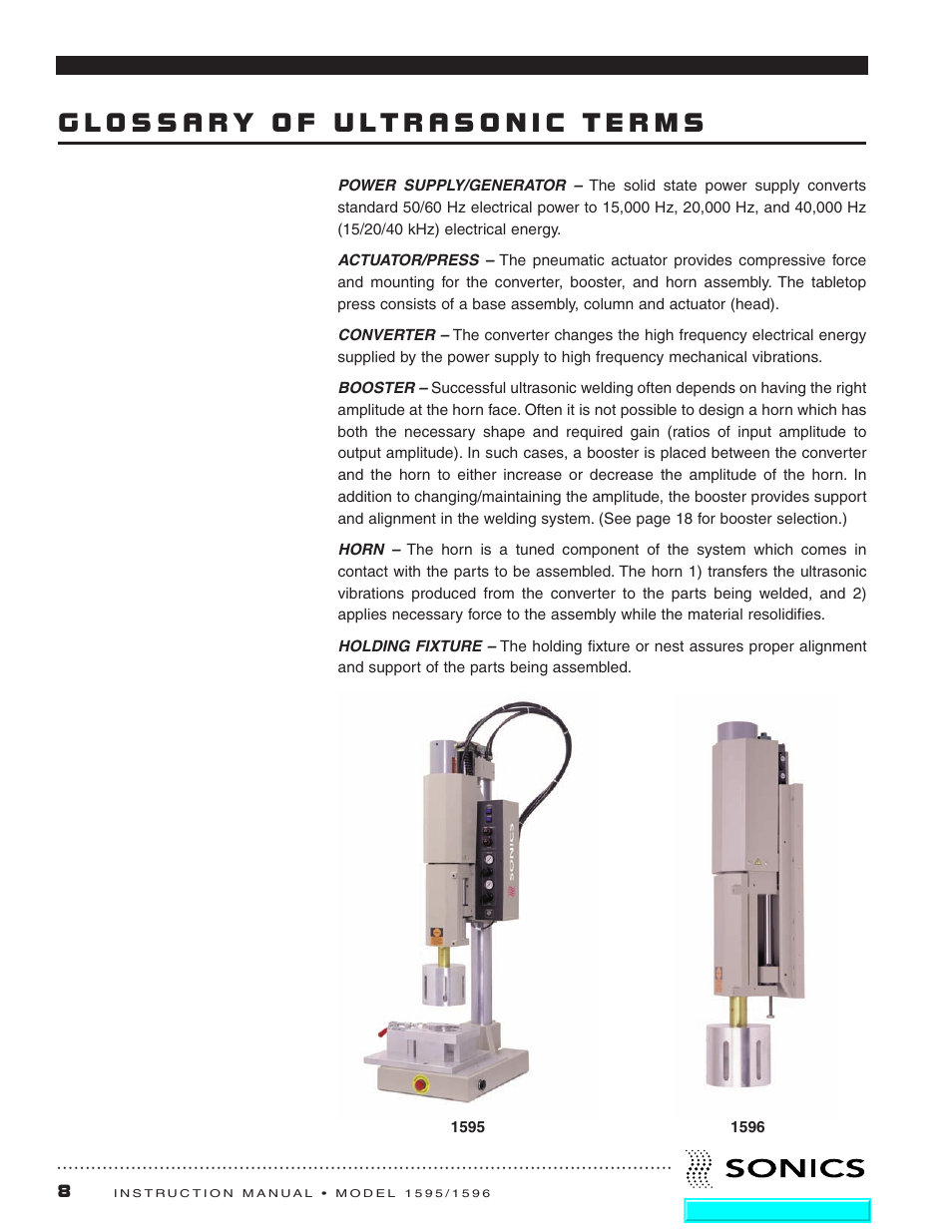 Glossary of ultrasonic terms | Sonics 1596 Actuator User Manual | Page 9 / 25