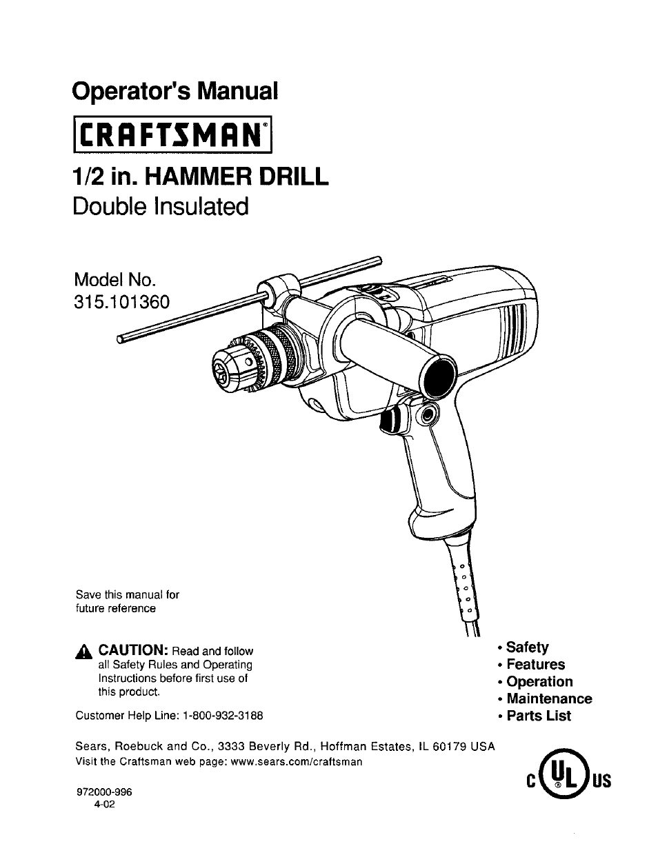 Craftsman 315.101360 User Manual | 15 pages