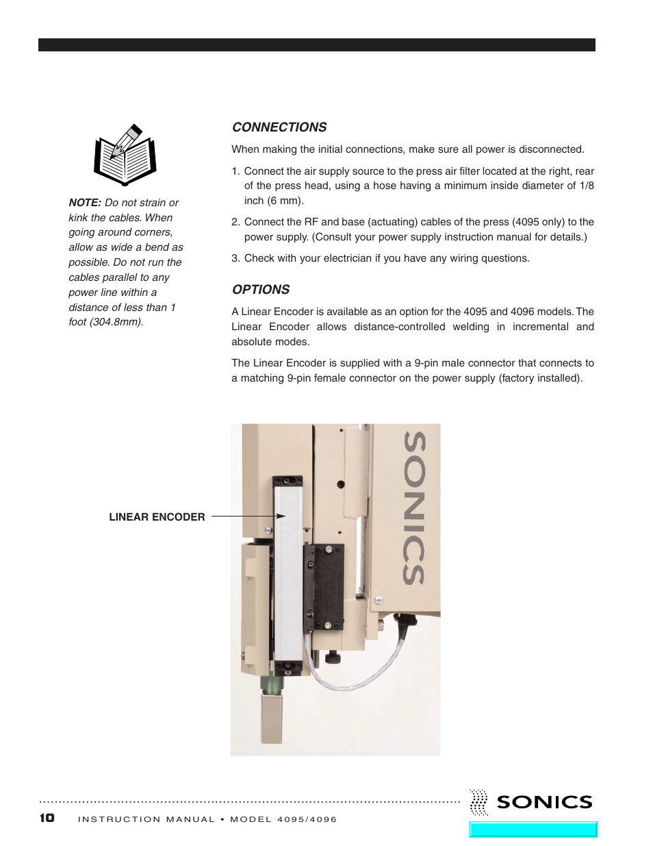 Connections, Options, Connections options | Sonics 4096 Actuator User Manual | Page 11 / 25