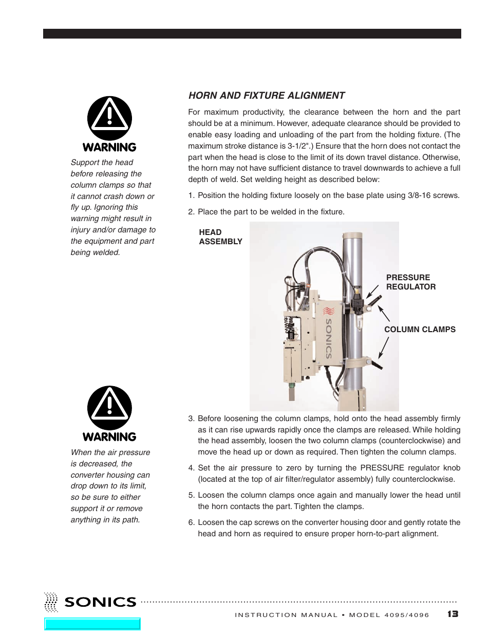 Horn and fixture alignment | Sonics 4096 Actuator User Manual | Page 14 / 25