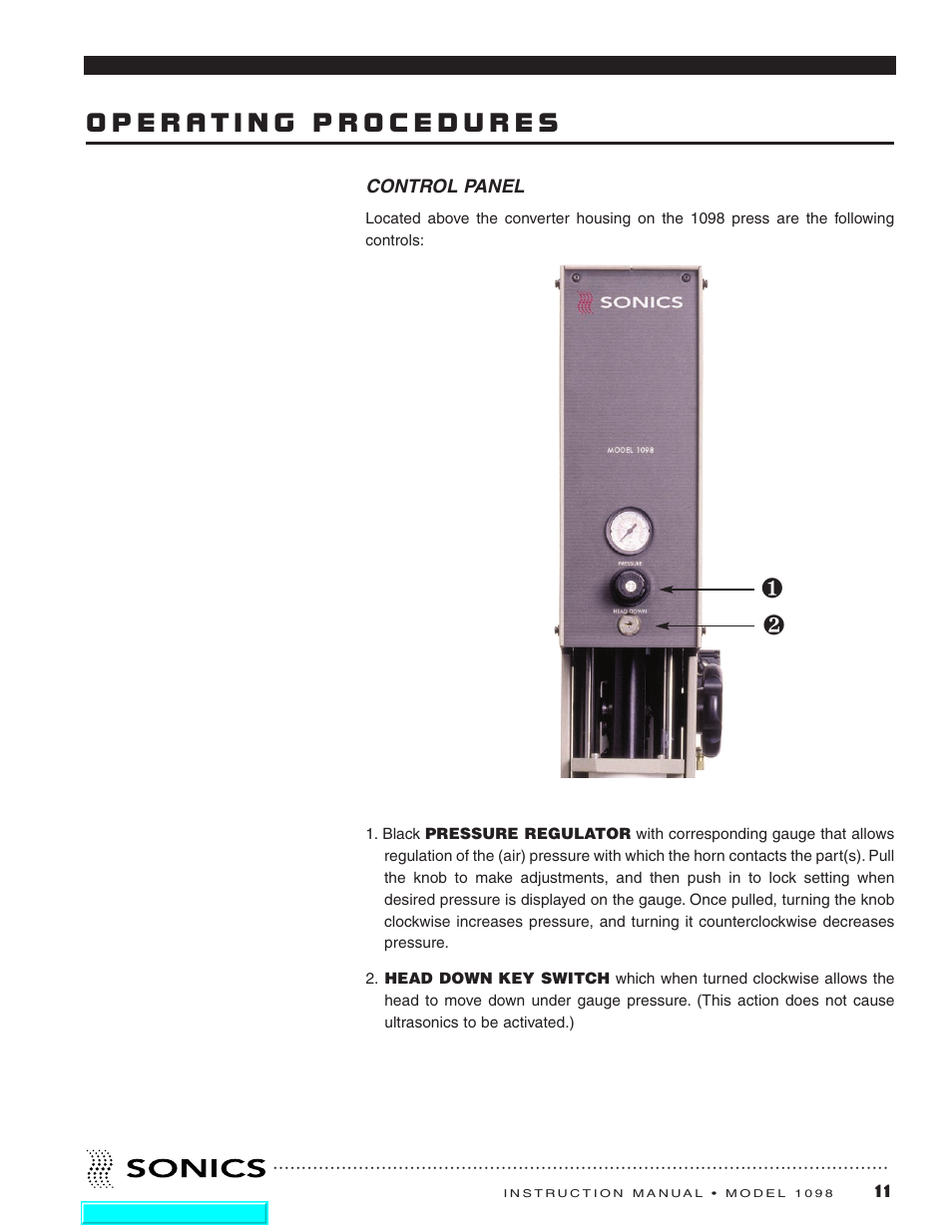 Operating procedures | Sonics 1098 Press User Manual | Page 12 / 27