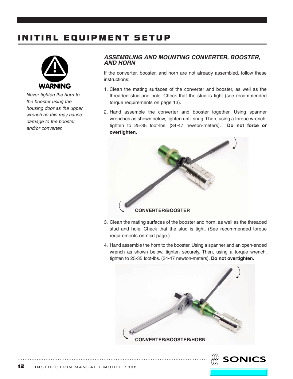 Initial equipment setup | Sonics 1098 Press User Manual | Page 13 / 27