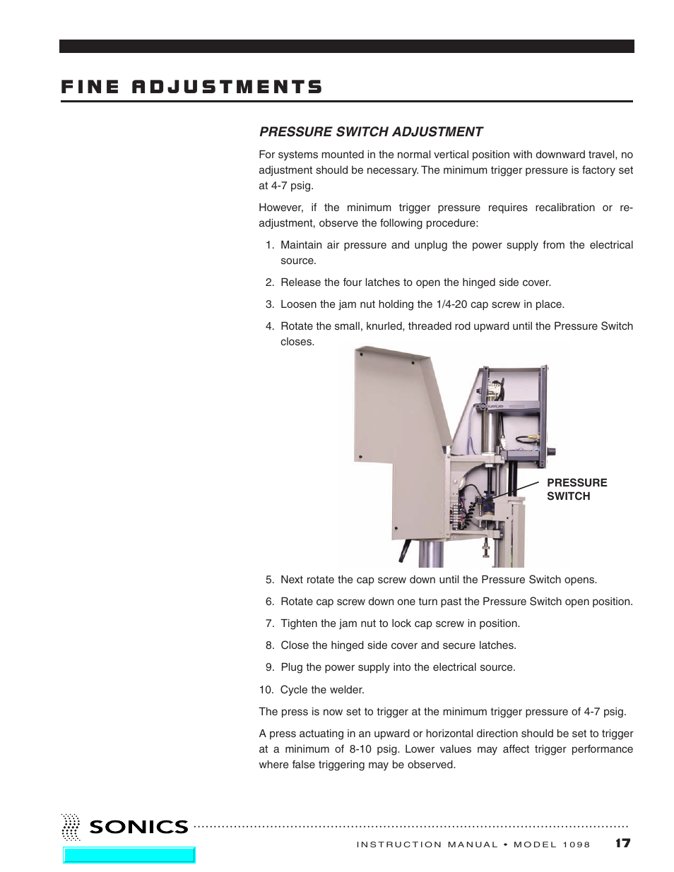 Fine adjustments | Sonics 1098 Press User Manual | Page 18 / 27