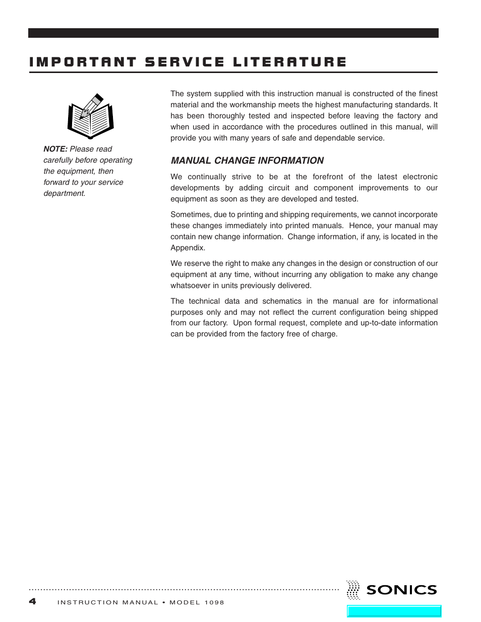 Service literature | Sonics 1098 Press User Manual | Page 5 / 27