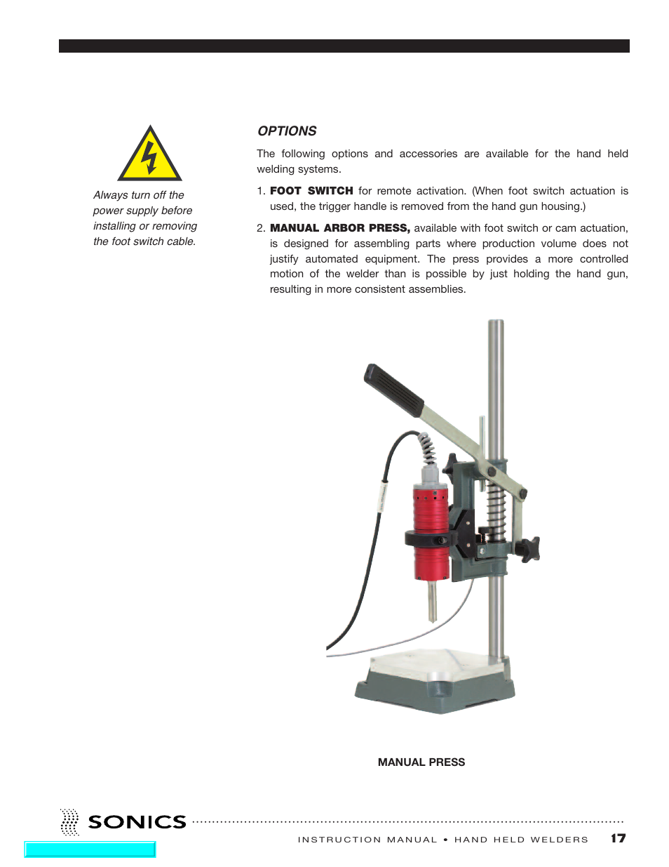 Options | Sonics H540 E User Manual | Page 18 / 39