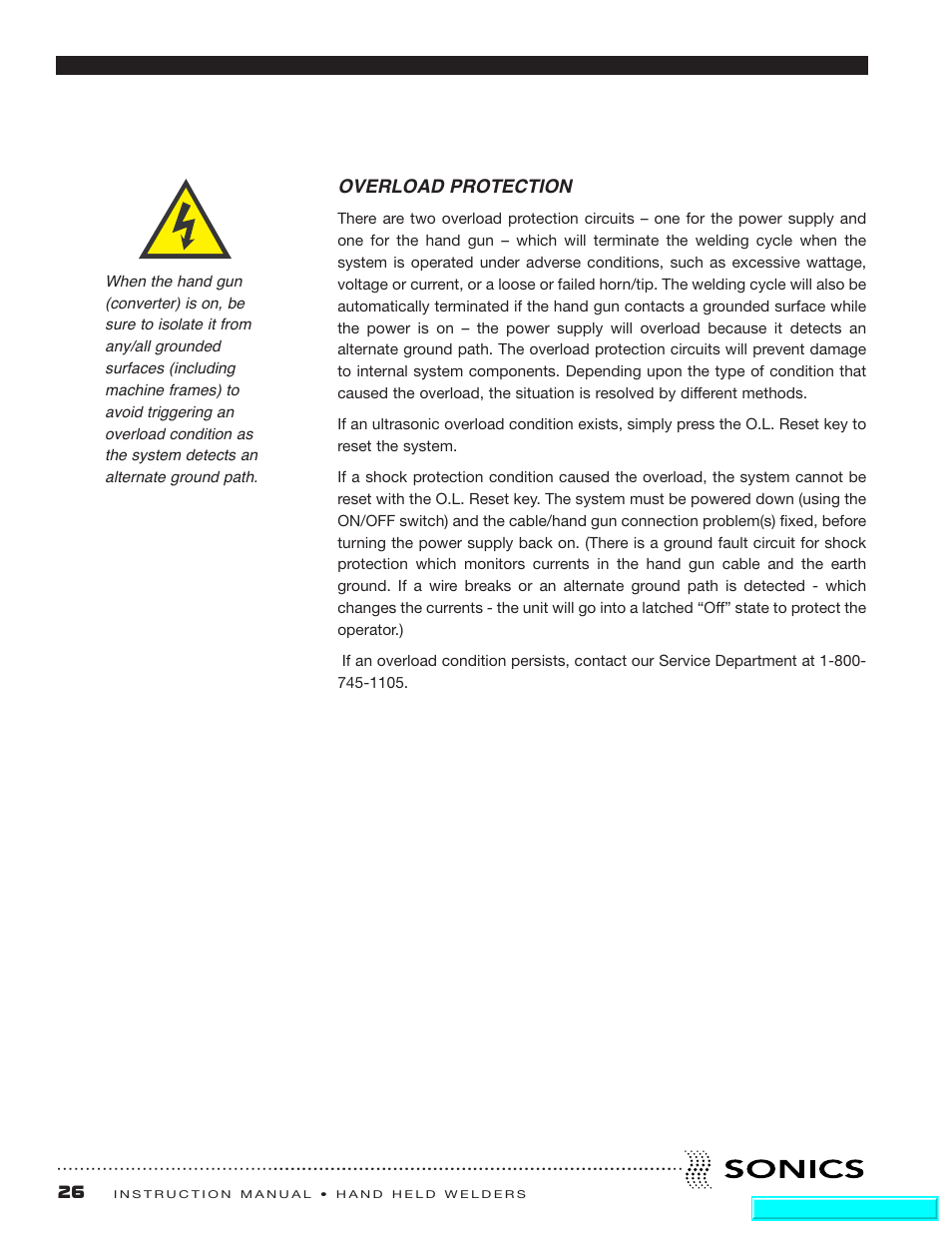 Overload protection | Sonics H540 E User Manual | Page 27 / 39