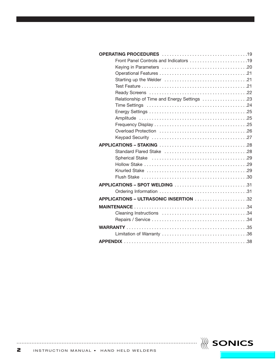 Sonics H540 E User Manual | Page 3 / 39