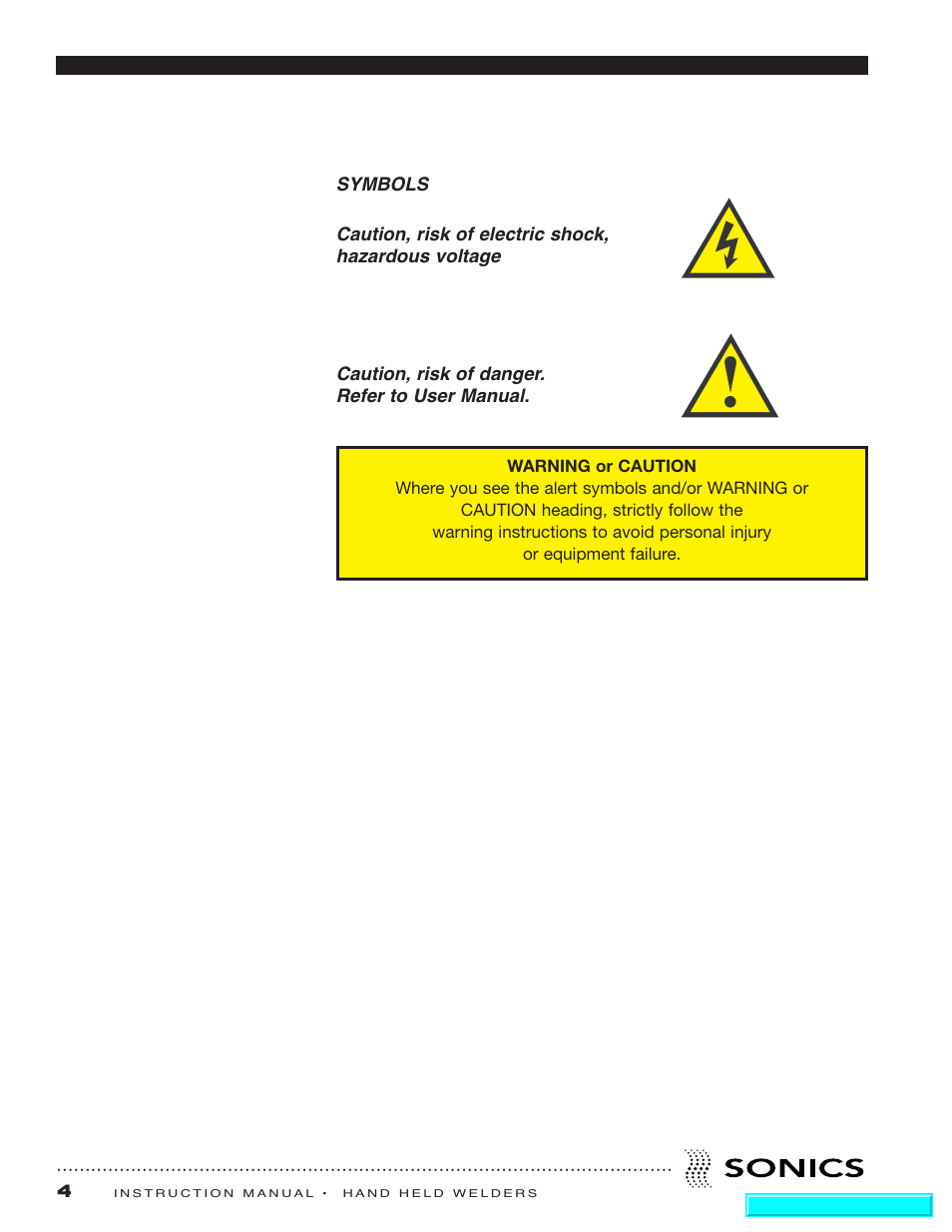 Symbols | Sonics H540 E User Manual | Page 5 / 39