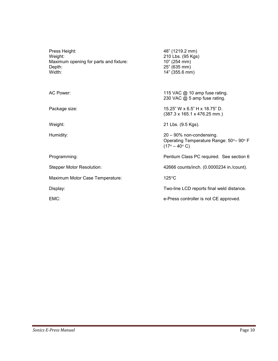 Sonics E-Press User Manual | Page 10 / 46