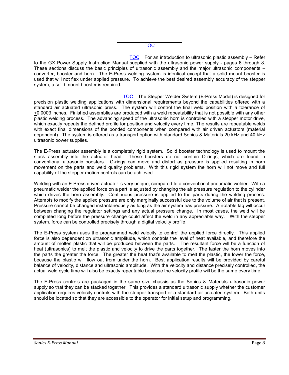System operation | Sonics E-Press User Manual | Page 8 / 46