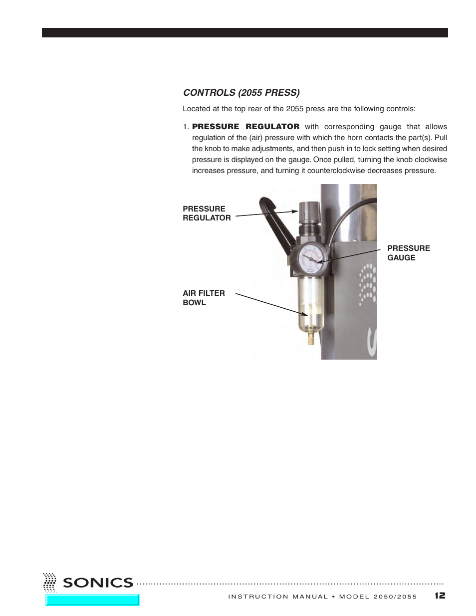 Controls (2055 press) | Sonics 2055-Press User Manual | Page 13 / 36