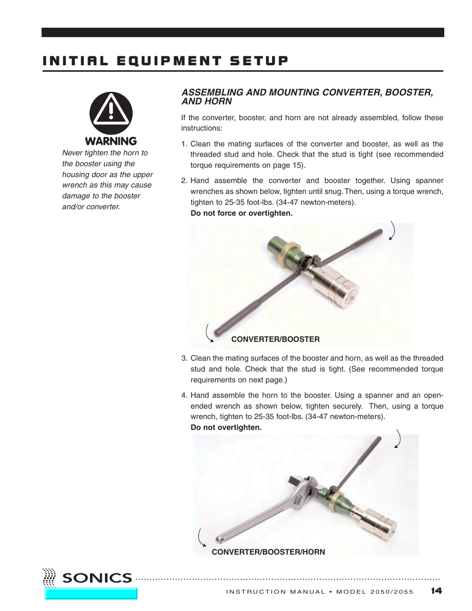 Initial equipment setup | Sonics 2055-Press User Manual | Page 15 / 36