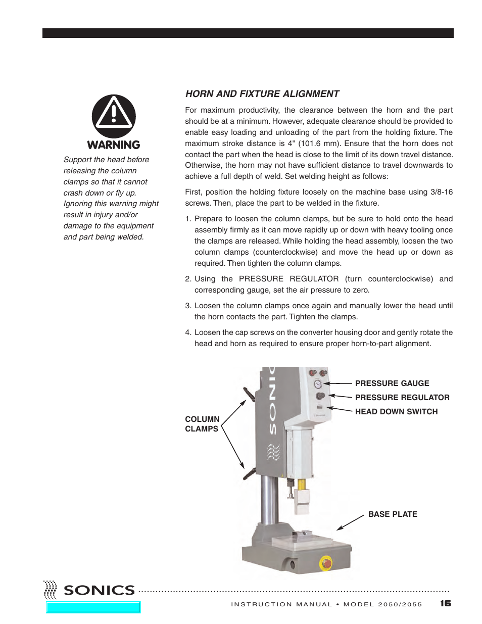 Horn and fixture alignment | Sonics 2055-Press User Manual | Page 17 / 36