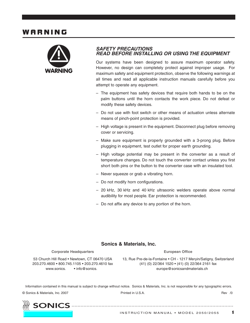 Sonics 2055-Press User Manual | Page 2 / 36