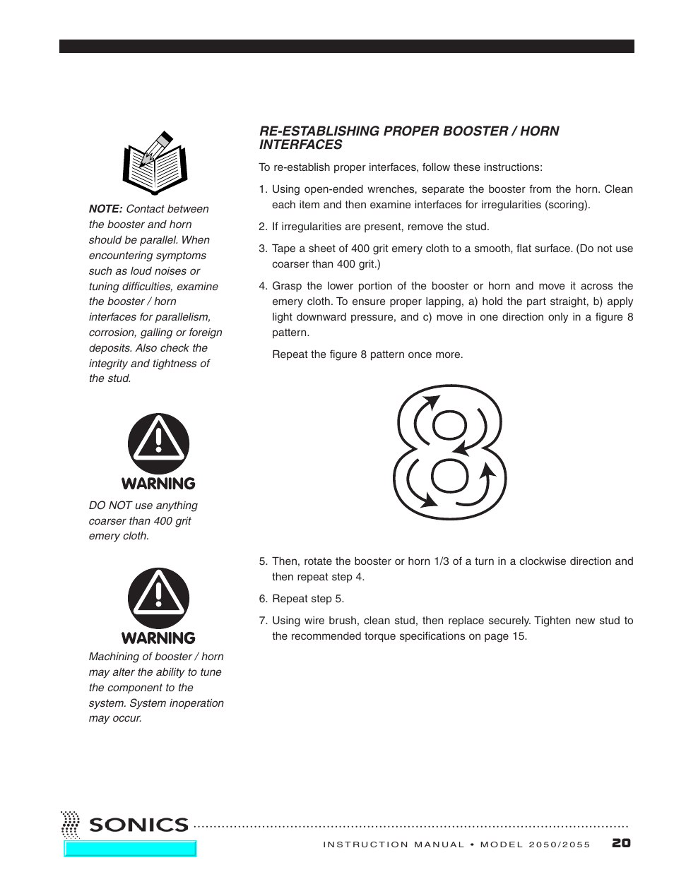 Re-establishing proper booster/horn interfaces | Sonics 2055-Press User Manual | Page 21 / 36