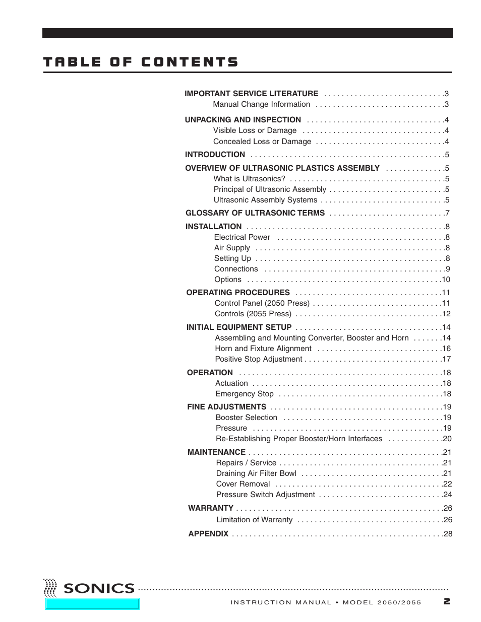 Sonics 2055-Press User Manual | Page 3 / 36