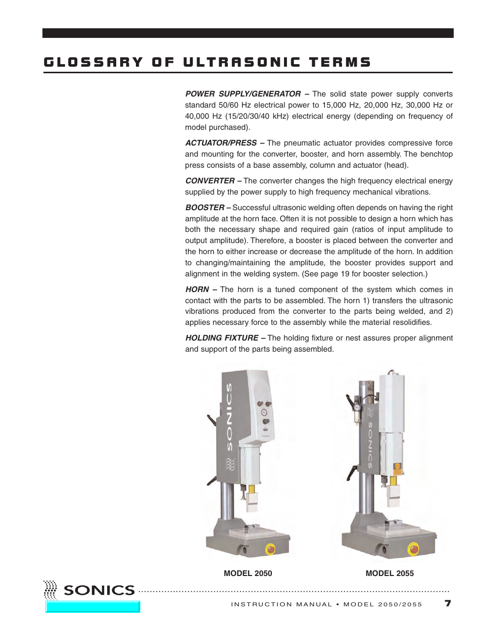 Glossary of ultrasonic terms | Sonics 2055-Press User Manual | Page 8 / 36