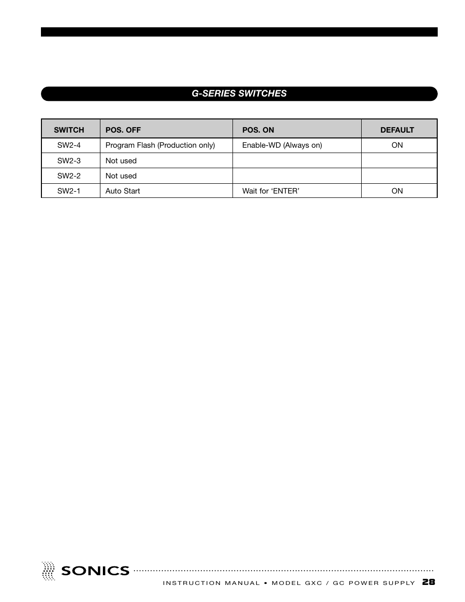 G-series switches | Sonics GC User Manual | Page 30 / 30