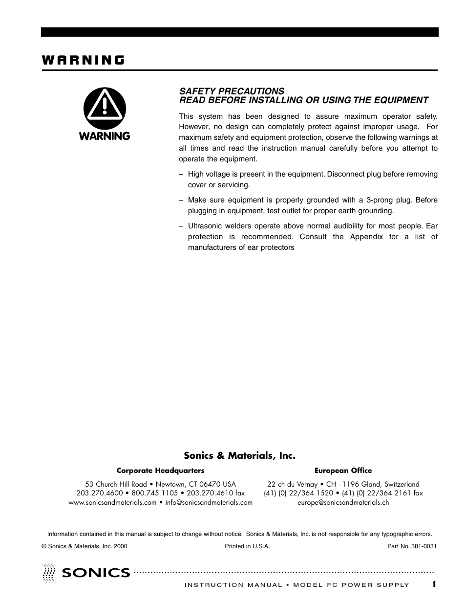 Sonics FC User Manual | Page 2 / 24