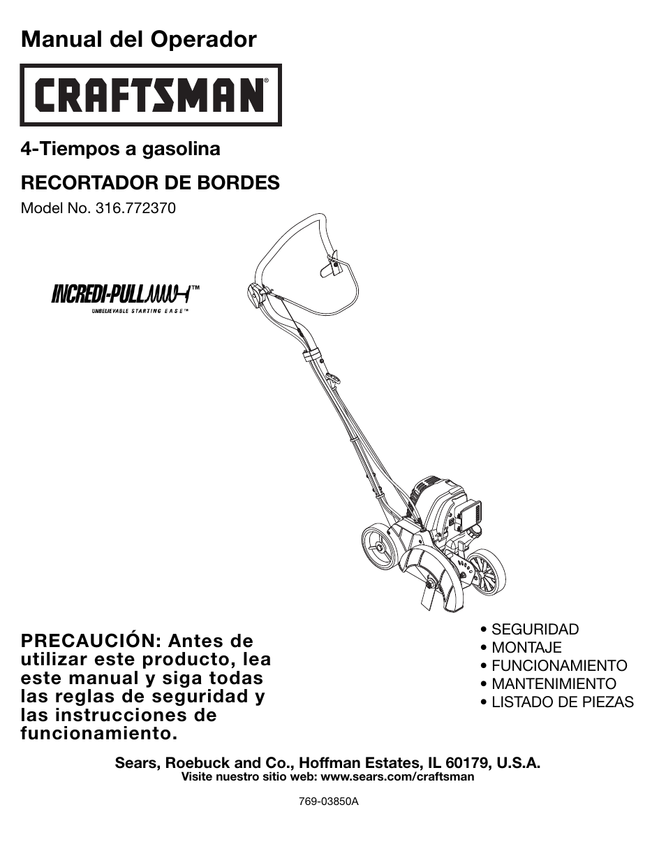 Manual del operador, Tiempos a gasolina recortador de bordes | Craftsman 316.77237 User Manual | Page 17 / 36