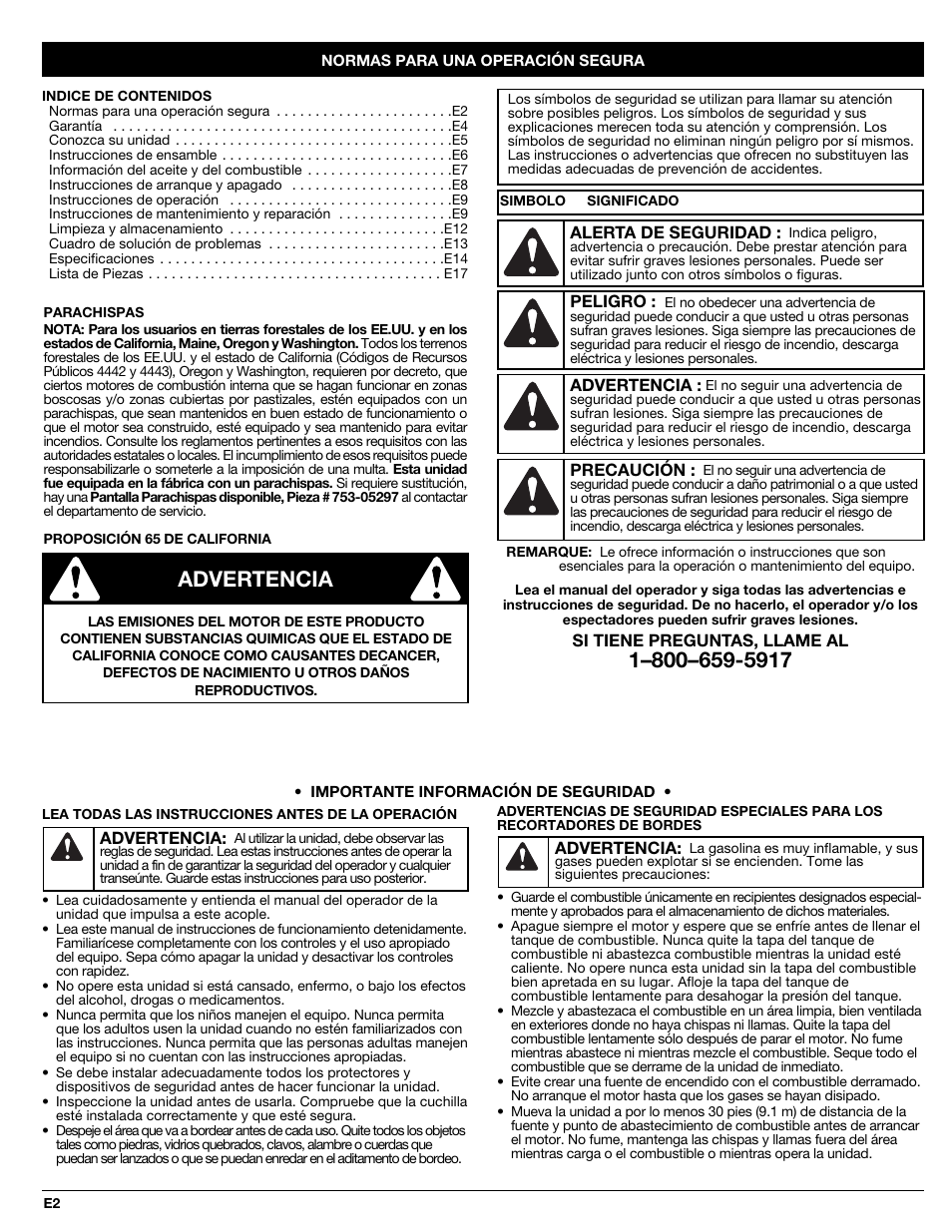 Advertencia | Craftsman 316.77237 User Manual | Page 18 / 36
