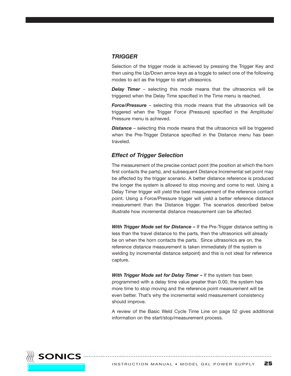 Trigger | Sonics GXL User Manual | Page 26 / 55