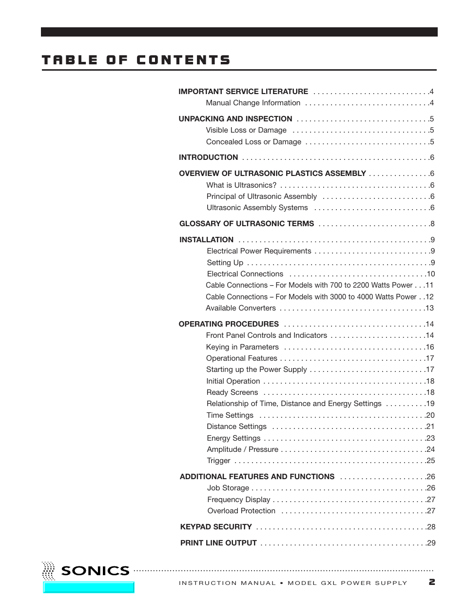Sonics GXL User Manual | Page 3 / 55
