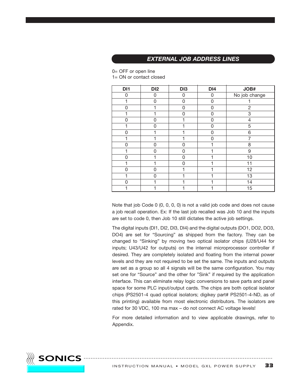 External job address lines | Sonics GXL User Manual | Page 34 / 55