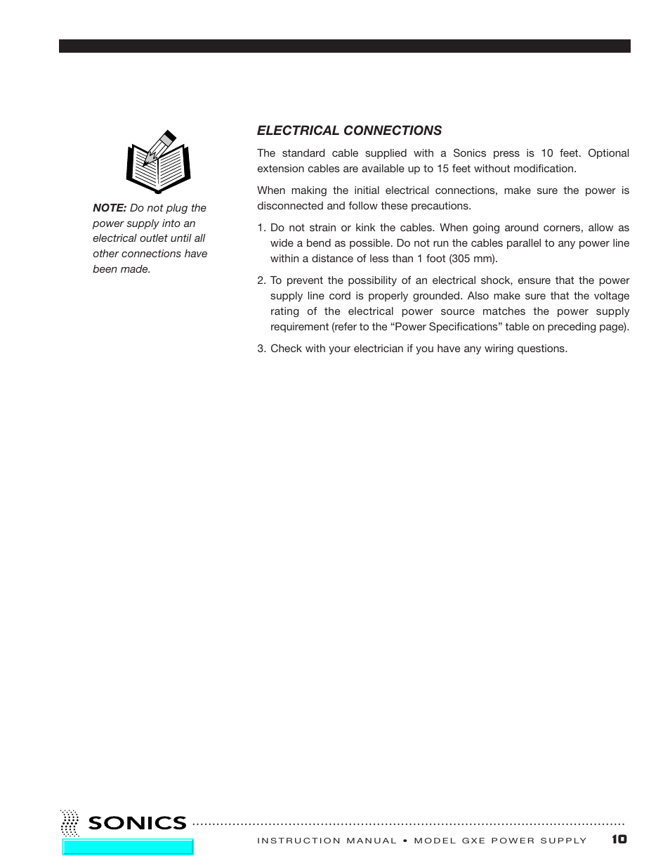 Electrical connections | Sonics GXE User Manual | Page 11 / 52