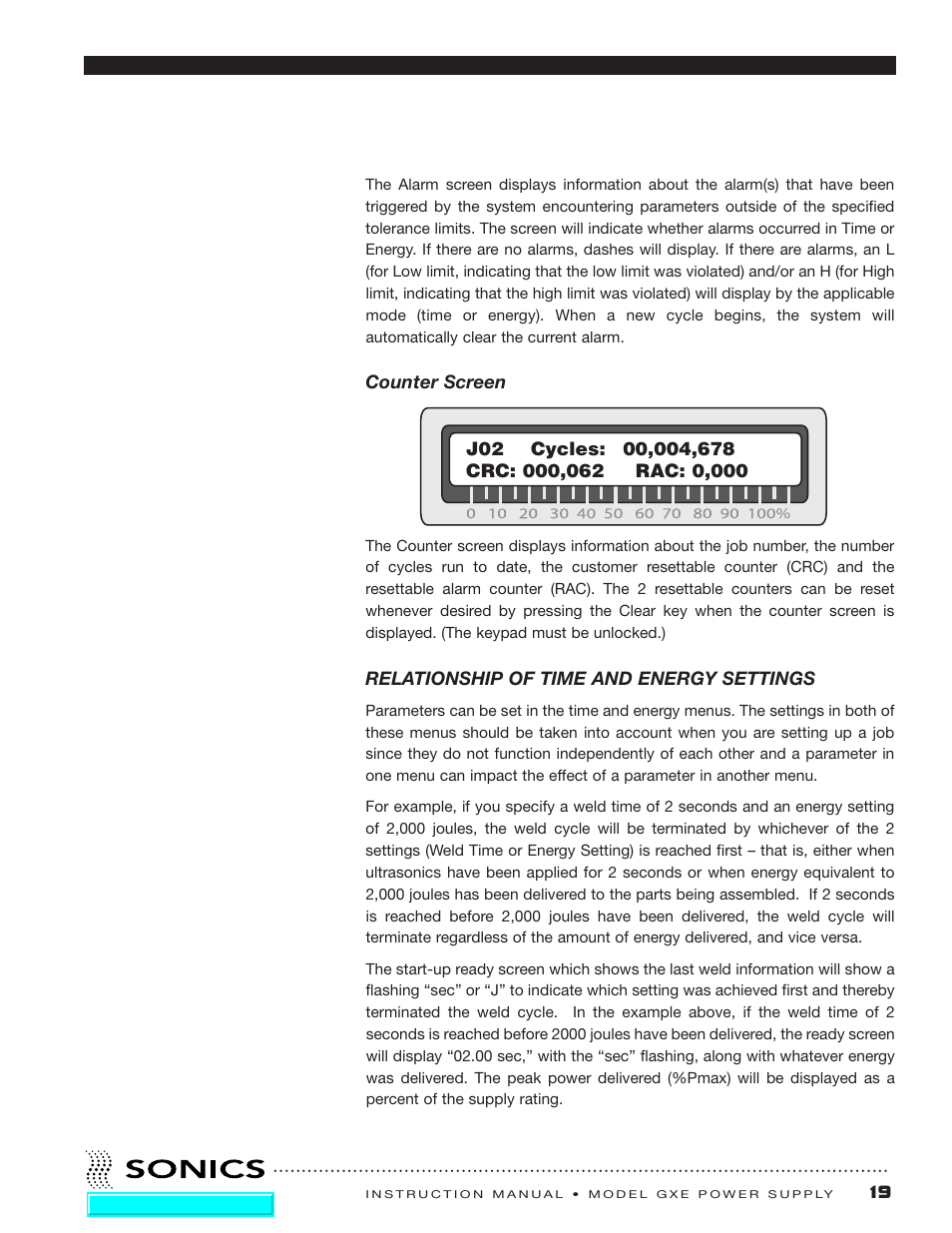 Relationship of time and energy settings | Sonics GXE User Manual | Page 20 / 52