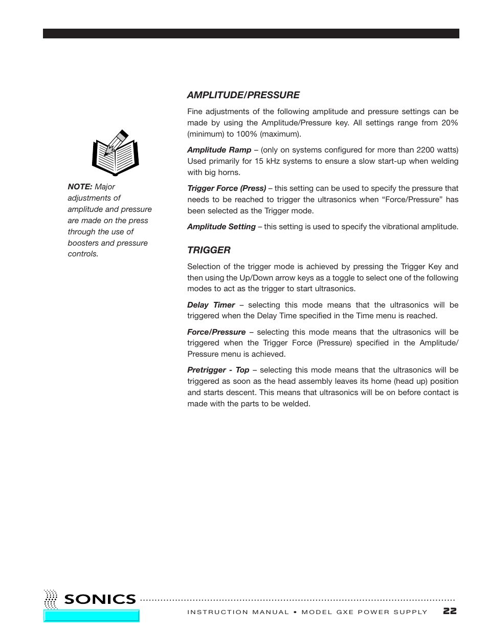 Amplitude/pressure, Trigger | Sonics GXE User Manual | Page 23 / 52