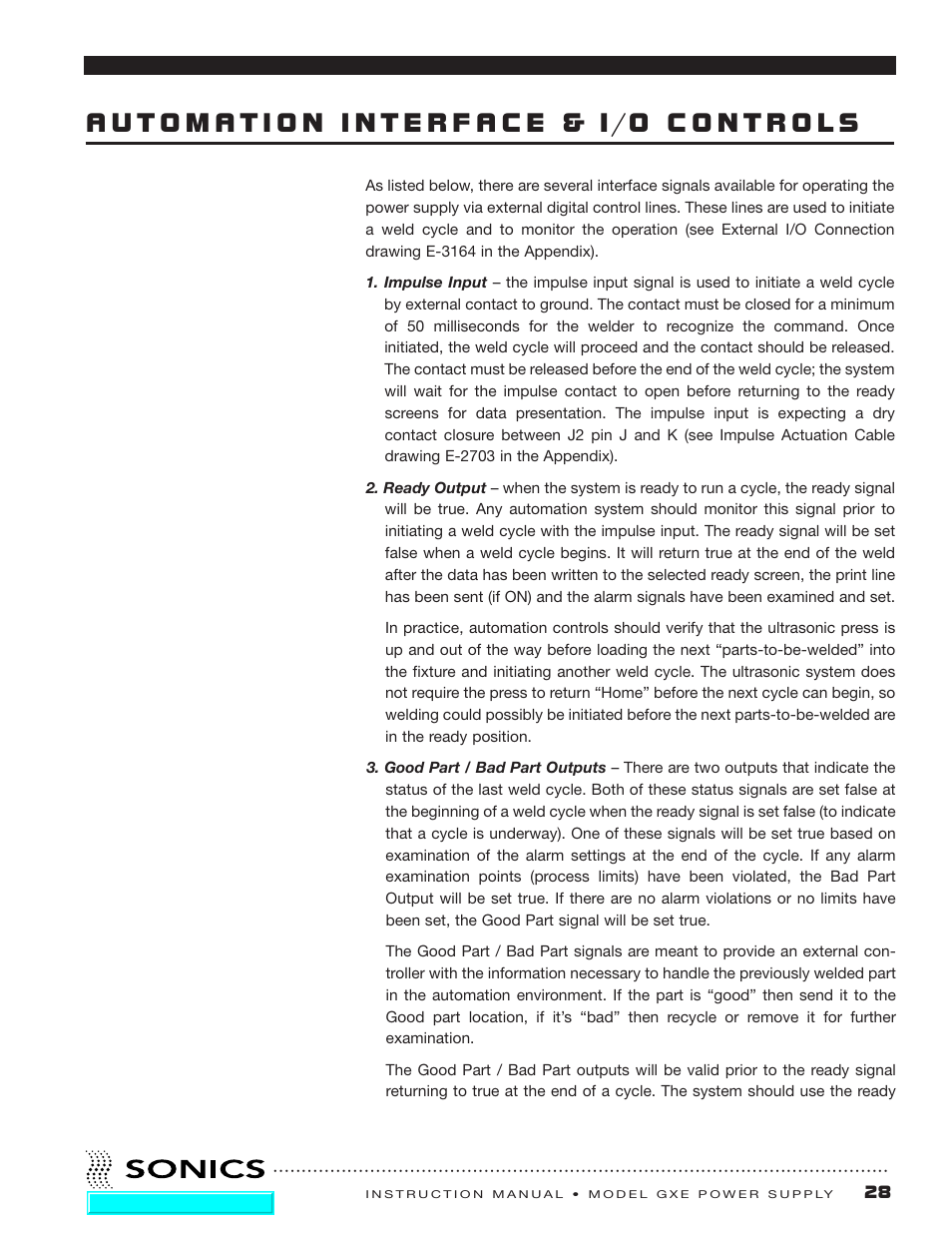 Automation interface & i/o controls | Sonics GXE User Manual | Page 29 / 52