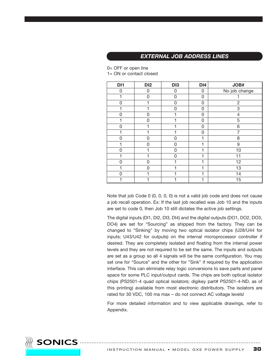 External job address lines | Sonics GXE User Manual | Page 31 / 52