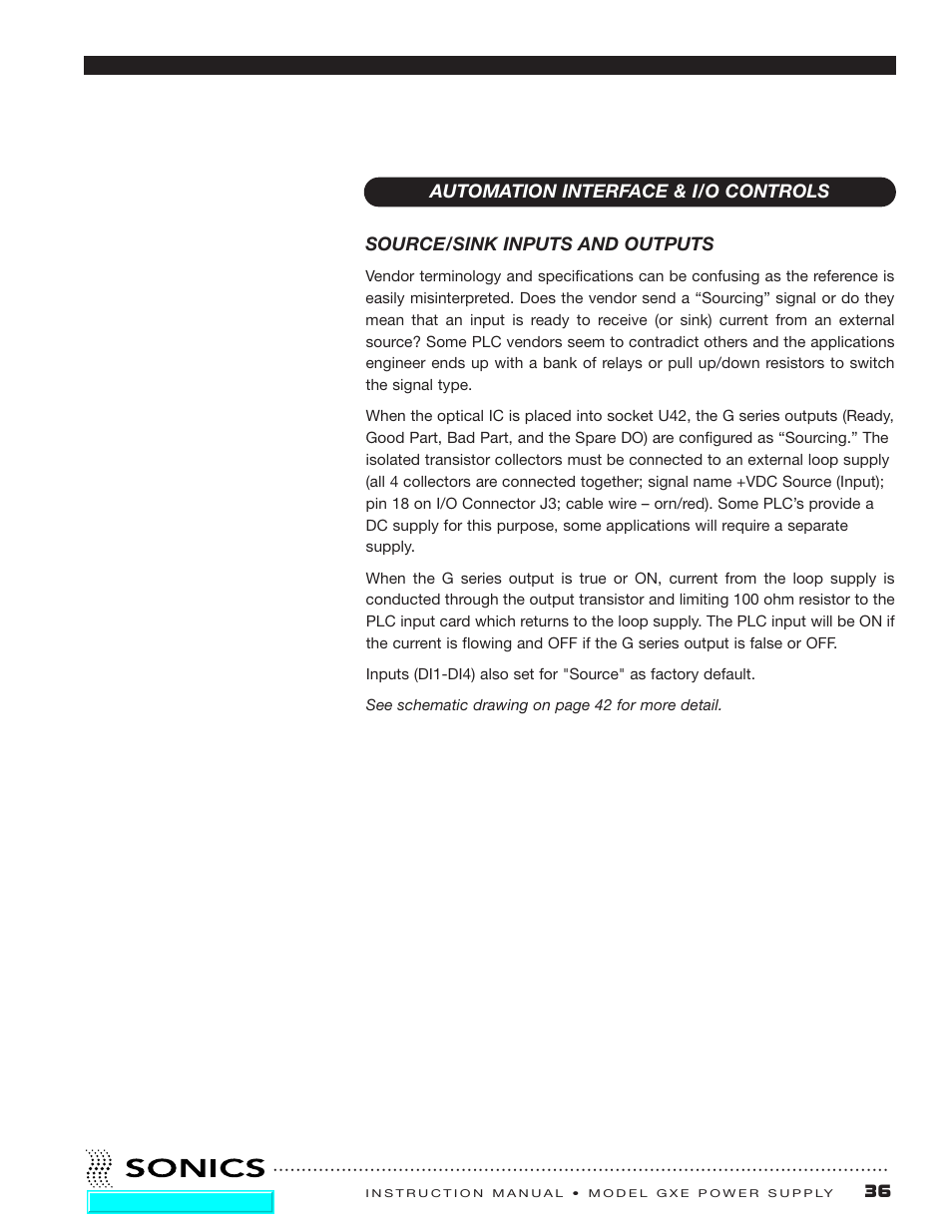 Automation interface & i/o controls, Source/sink inputs and outputs | Sonics GXE User Manual | Page 38 / 52