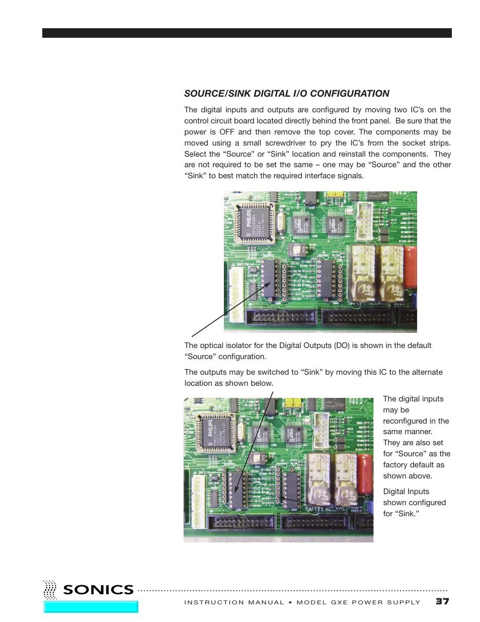 Source/sink digital i/o configuration | Sonics GXE User Manual | Page 39 / 52