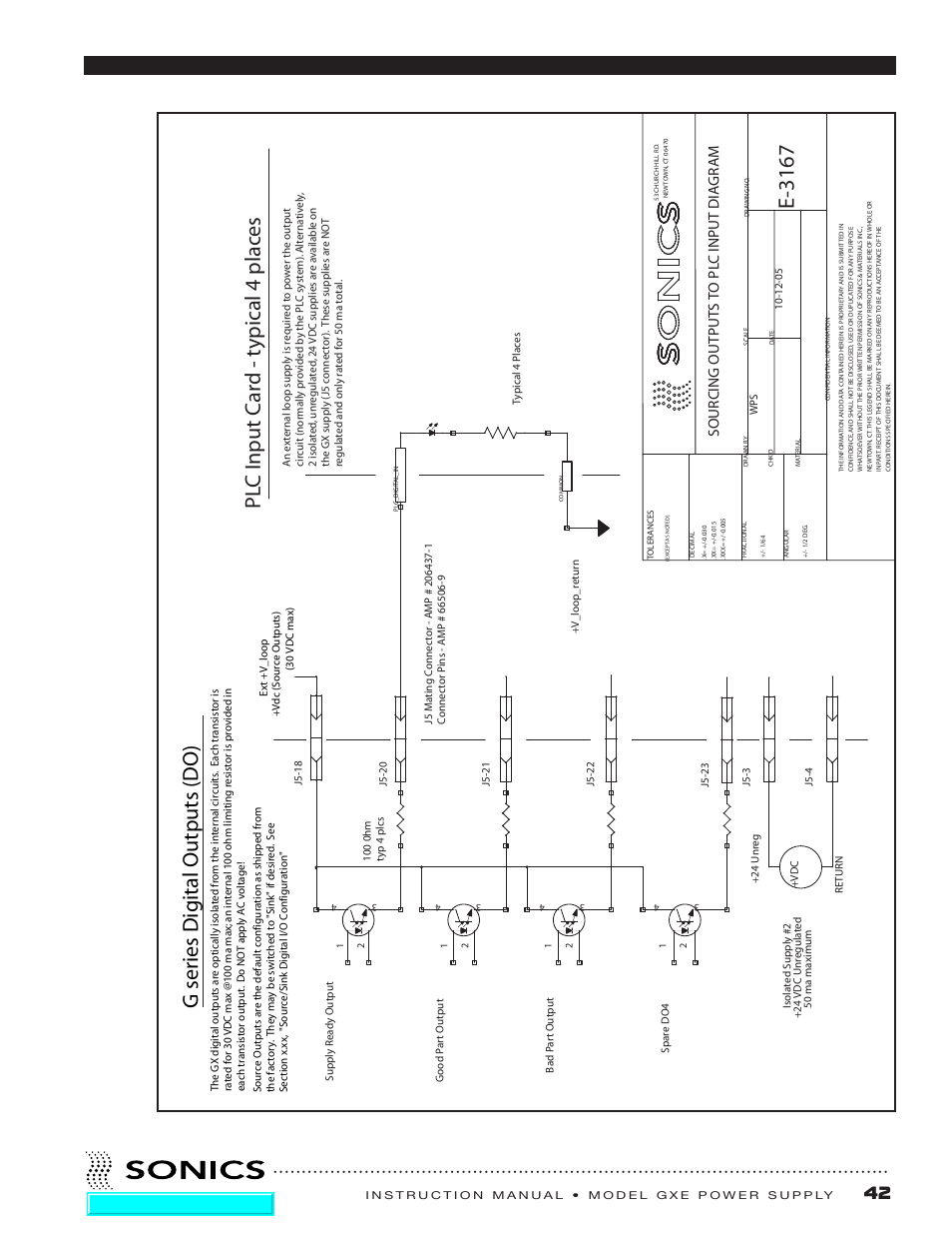 Drawings, E-3167, Pl c input ca rd - typ ic a l4 plac es | Go to top of document | Sonics GXE User Manual | Page 44 / 52