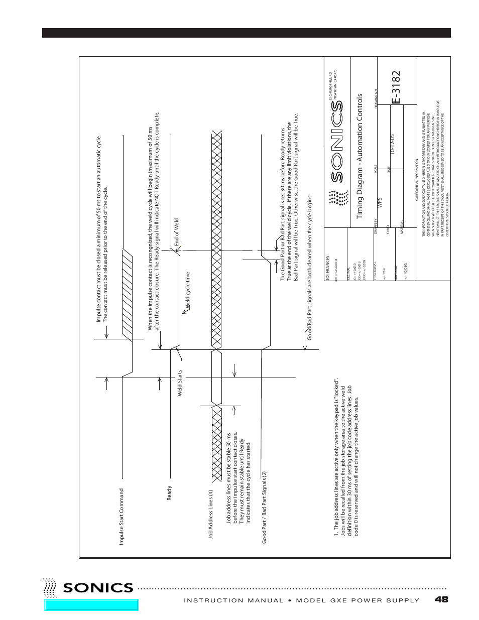 E-3173, E-3182, Ti m ing di a gr am - a ut om at ion co n tr ols | Go to top of document | Sonics GXE User Manual | Page 50 / 52