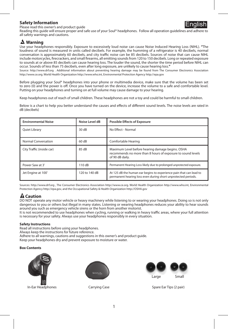 English, Safety information, Warning | Caution | Soul Electronics SL49 User Manual | Page 2 / 48