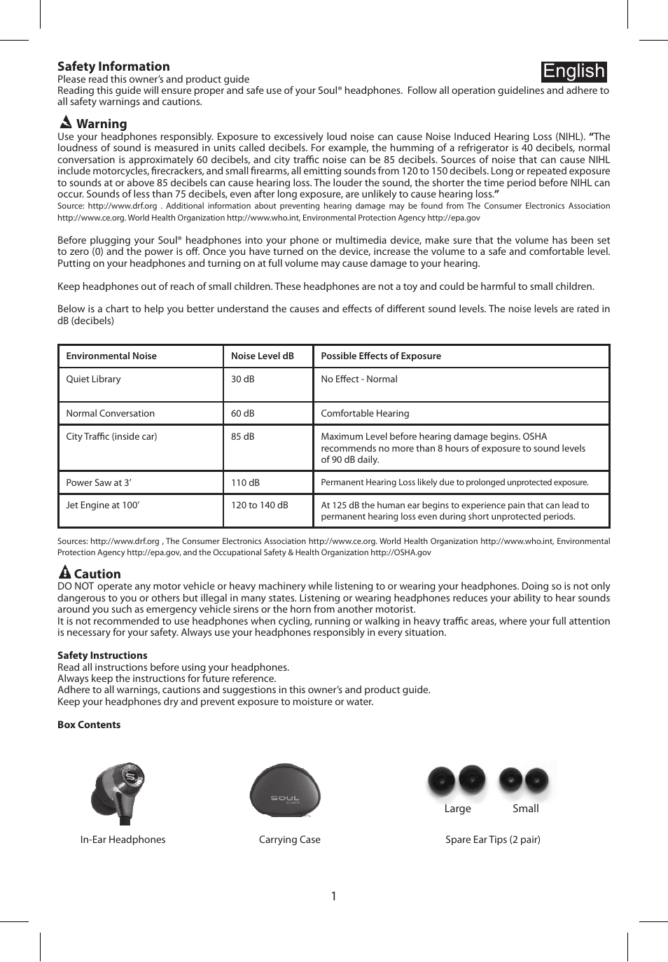 English, Safety information, Warning | Caution | Soul Electronics SL99 User Manual | Page 2 / 48