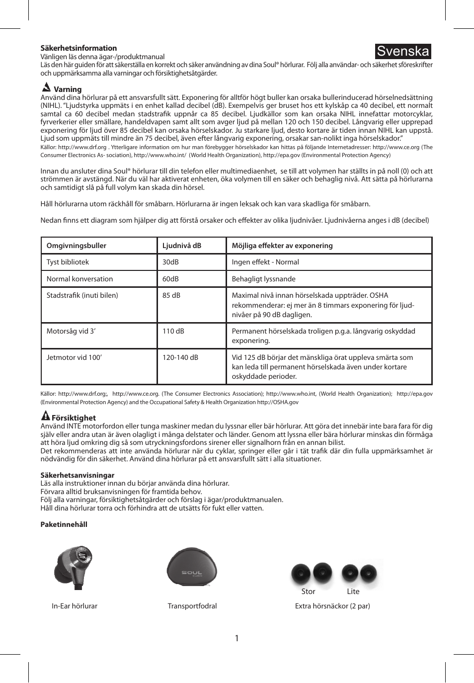 Svenska | Soul Electronics SL99 User Manual | Page 30 / 48