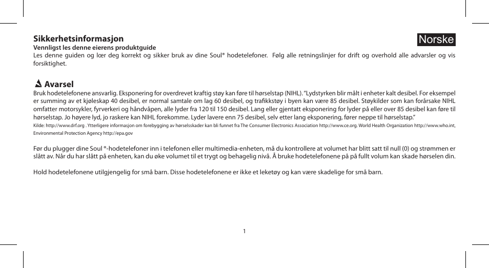 Norske | Soul Electronics SL100 User Manual | Page 112 / 148