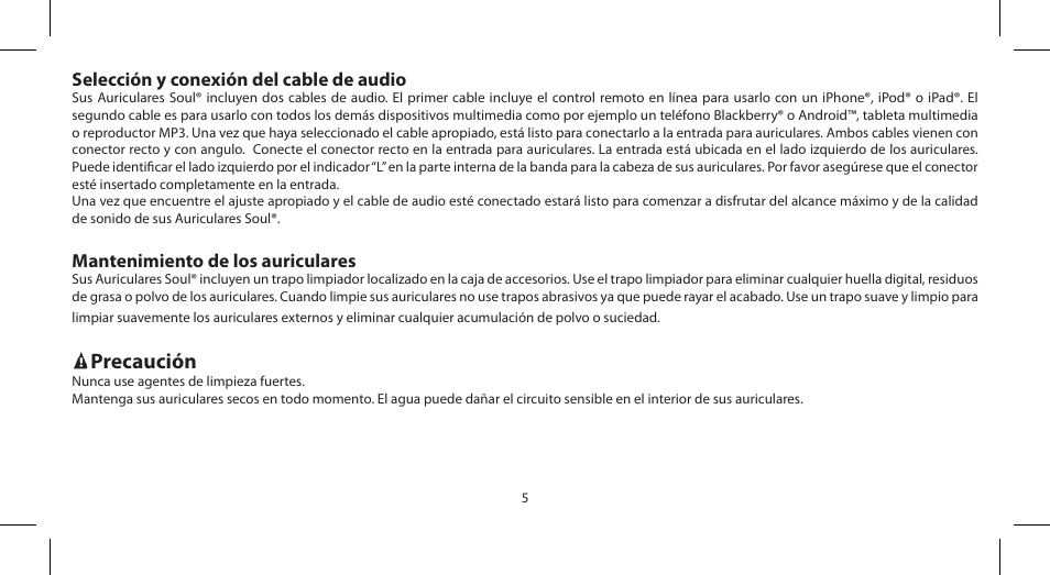 Precaución | Soul Electronics SL100 User Manual | Page 16 / 148