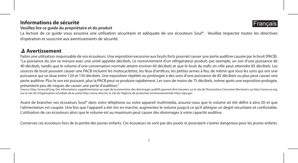 Français | Soul Electronics SL100 User Manual | Page 32 / 148