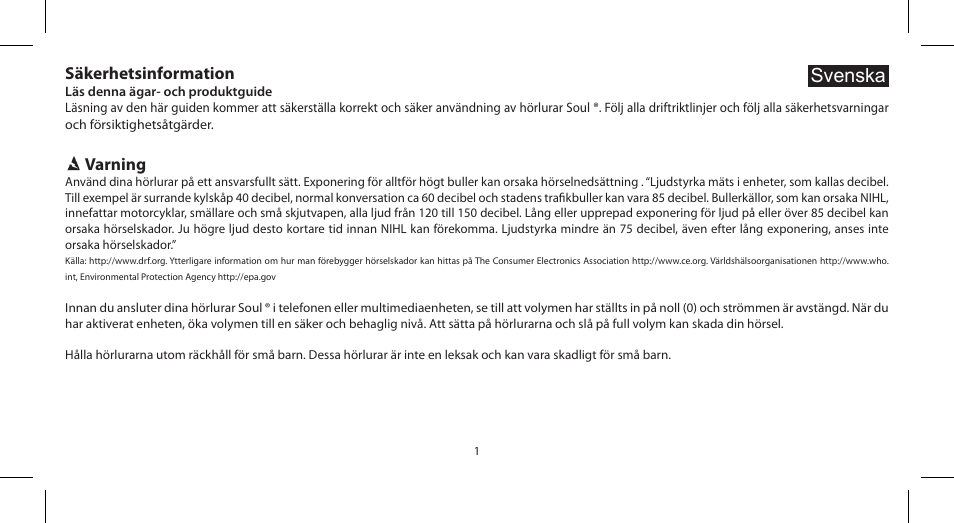 Svenska | Soul Electronics SL100 User Manual | Page 92 / 148