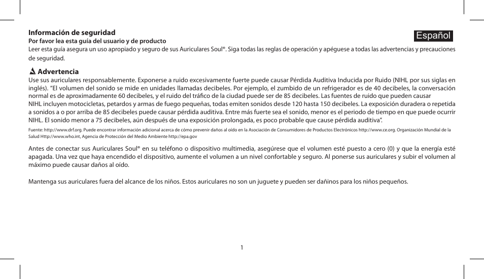 Español | Soul Electronics SL150 User Manual | Page 11 / 121