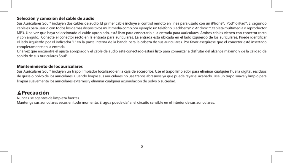 Precaución | Soul Electronics SL150 User Manual | Page 15 / 121