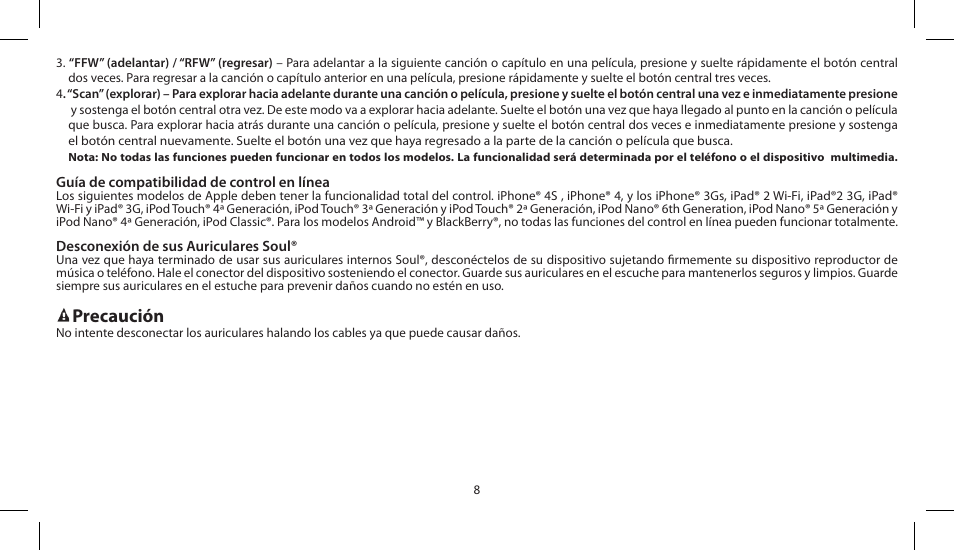 Precaución | Soul Electronics SL150 User Manual | Page 18 / 121